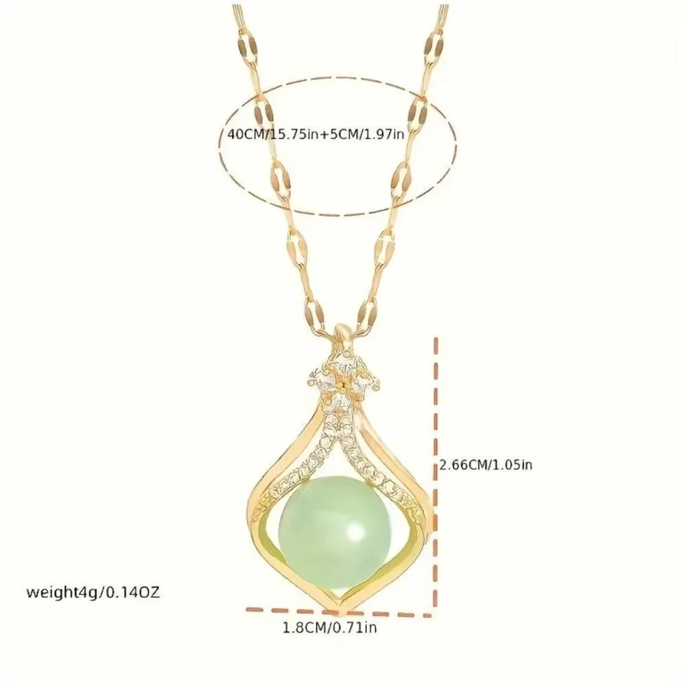 Jade-in-Pocket Necklace Golden Pendant Nestled In Cubic Zirconia on Lip Chain